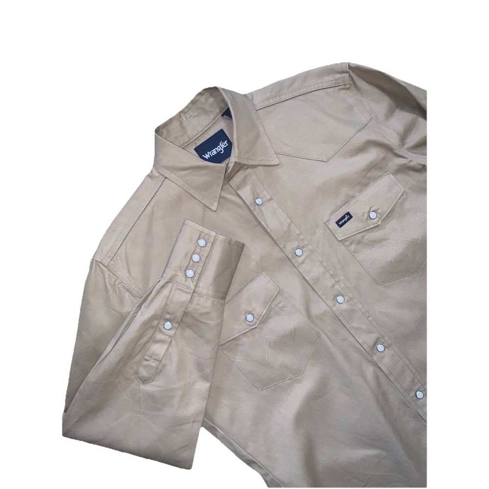 Wrangler Cowboy Cut Shirt Pearl‎ Snap Button Mens M Beige Western Rodeo Casual